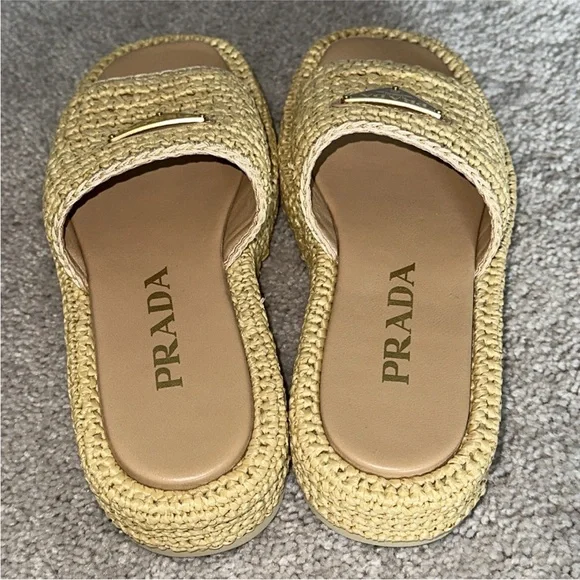 Prada Crochet Flatform Slides Sz 35 Beige Nude Brand New in Box with Receipt - Picture 8 of 16